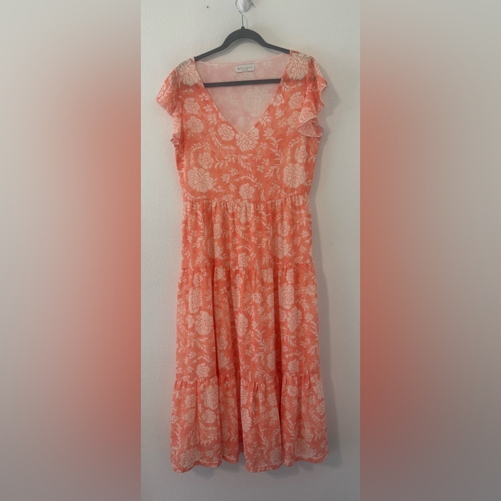 Smith & Quinn Maxi Midi Cotal Dress Floral Print Flowy Tiered Bottom Size Medium